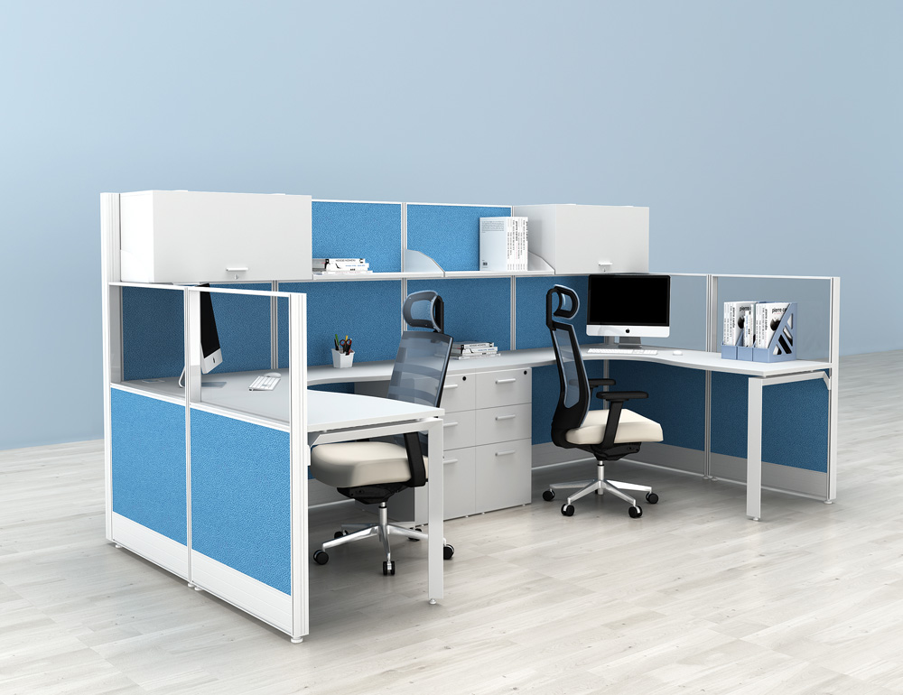 Cubículo con gabinete superior